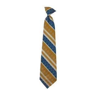 Vintage Men's Clip On Tie Yellow Blue White Striped Polyester RedyTie 60s 70s